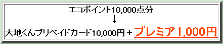 エコポイント１万点はプレミア１千円分を加えて１．１万円分の大地くんプリペイドになります！